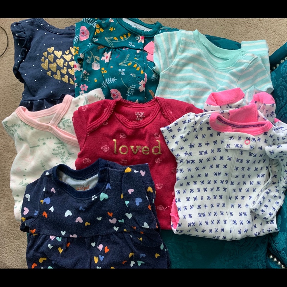 Bundle of 7 baby girl size 0-3 mo one piece outfit